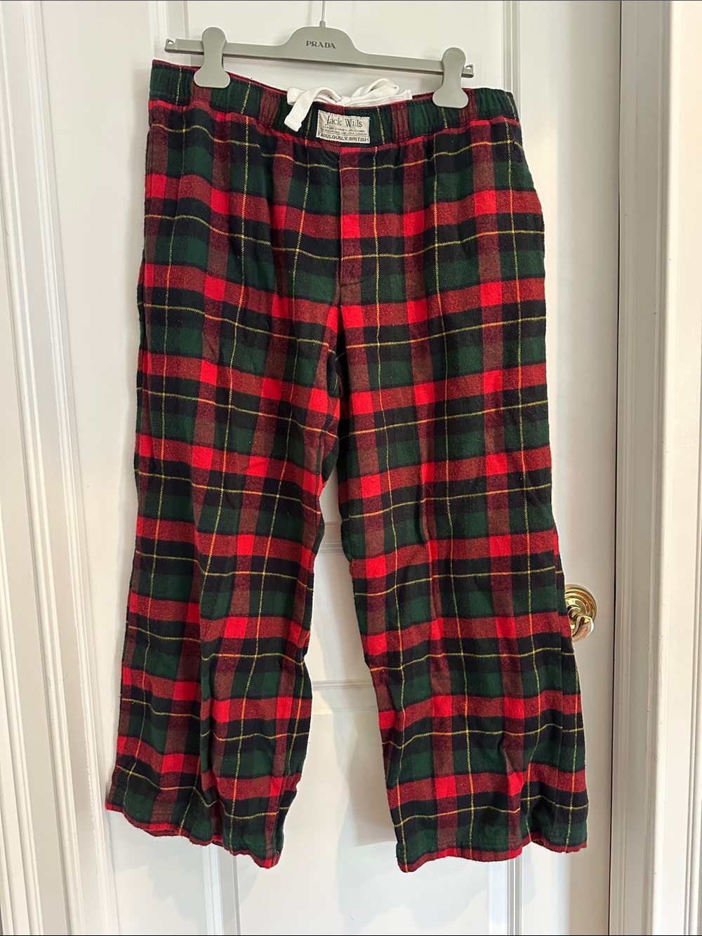 Jack Wills Men’s Flannel Red & Green Plaid Lounge Bottoms. Tie, pockets. Fly.
